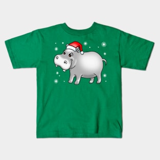 Cute Hippo For Christmas Hippopotamus Kids T-Shirt